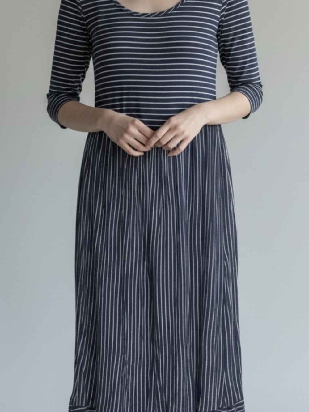 Striped Navy Long-Sleeve Maxi Dress